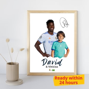 Póster personalizado de Vinicius, regalo para un fan del fútbol, foto firmada por Vini Jr. con impresión del Real Madrid, decoración para dormitorio de un fanático de los deportes.