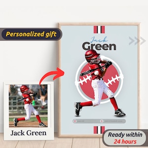 Personalized Baseball Poster From Photo Custom Sport Print Unique Baseball Fan Gift Kid Nersery Sport Wall Art MLB Fan Birthday Gift