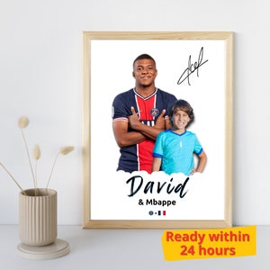 Pôster personalizado de Mbappé, presente de futebol personalizado, retrato assinado de Mbappé, arte de parede do PSG, presente de futebol personalizado, pôster de futebol personalizável