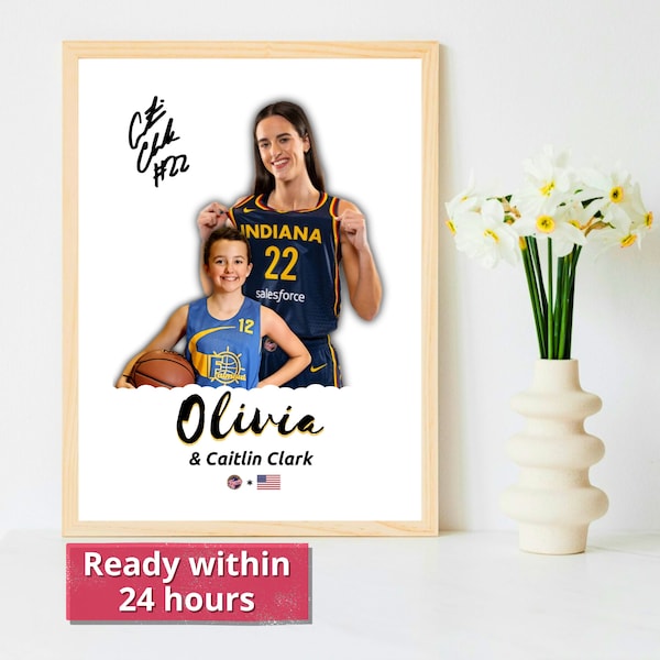 Personalized Caitlin Clark WNBA Poster Personalized Basketball Gift Custom Caitlin Clark Photo with Fan Indiana Fever Fan Gift Print