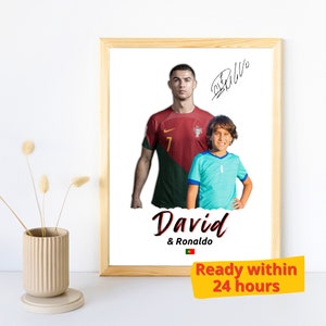 Retrato personalizado de Ronaldo, presente de futebol personalizado, pôster autografado por CR7, presente de futebol personalizável, impressão de Cristiano Ronaldo com sua foto