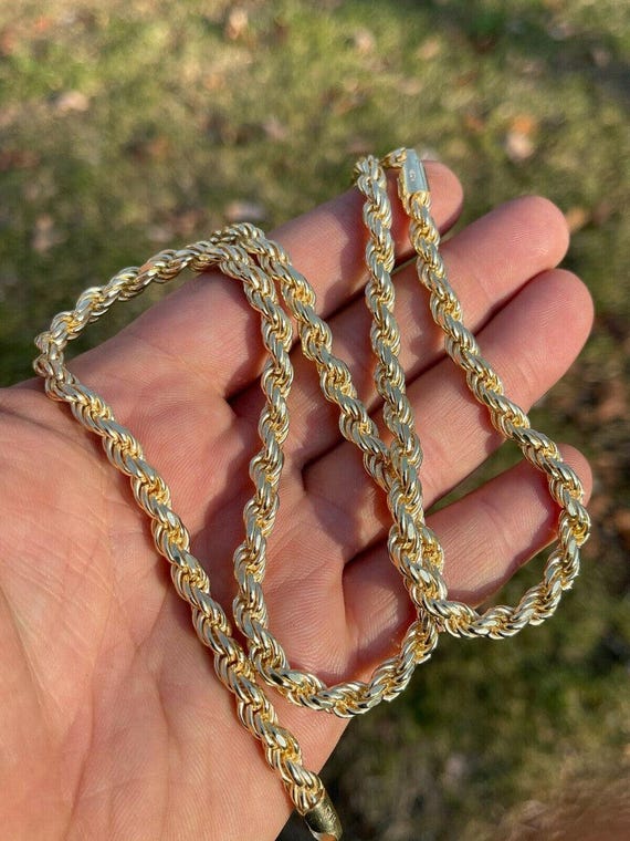 Gold Rope Chain Gold 925 Chain Men's 14K Gold Plated Vermeil Over