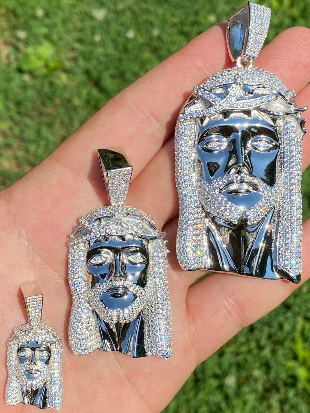 Real 925 Sterling Silver Icy Jesus Piece Flooded Out Pendant Iced Mens ...