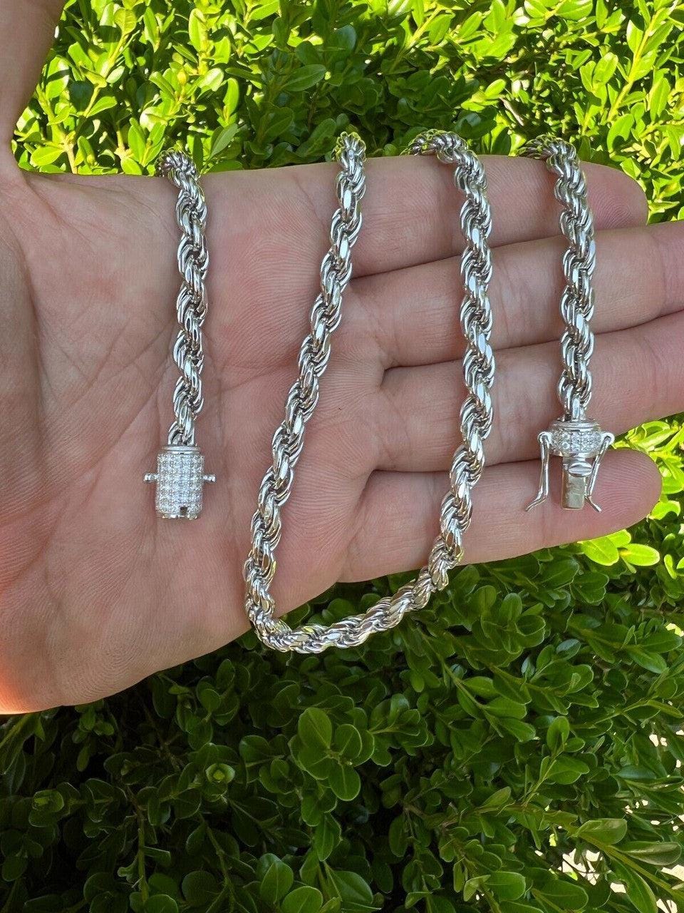 thumbnail image 2 of Iced Moissanite Rope Chain Necklace - Real 925 Silver & Stainless Steel, Hip Hop 2 of 6