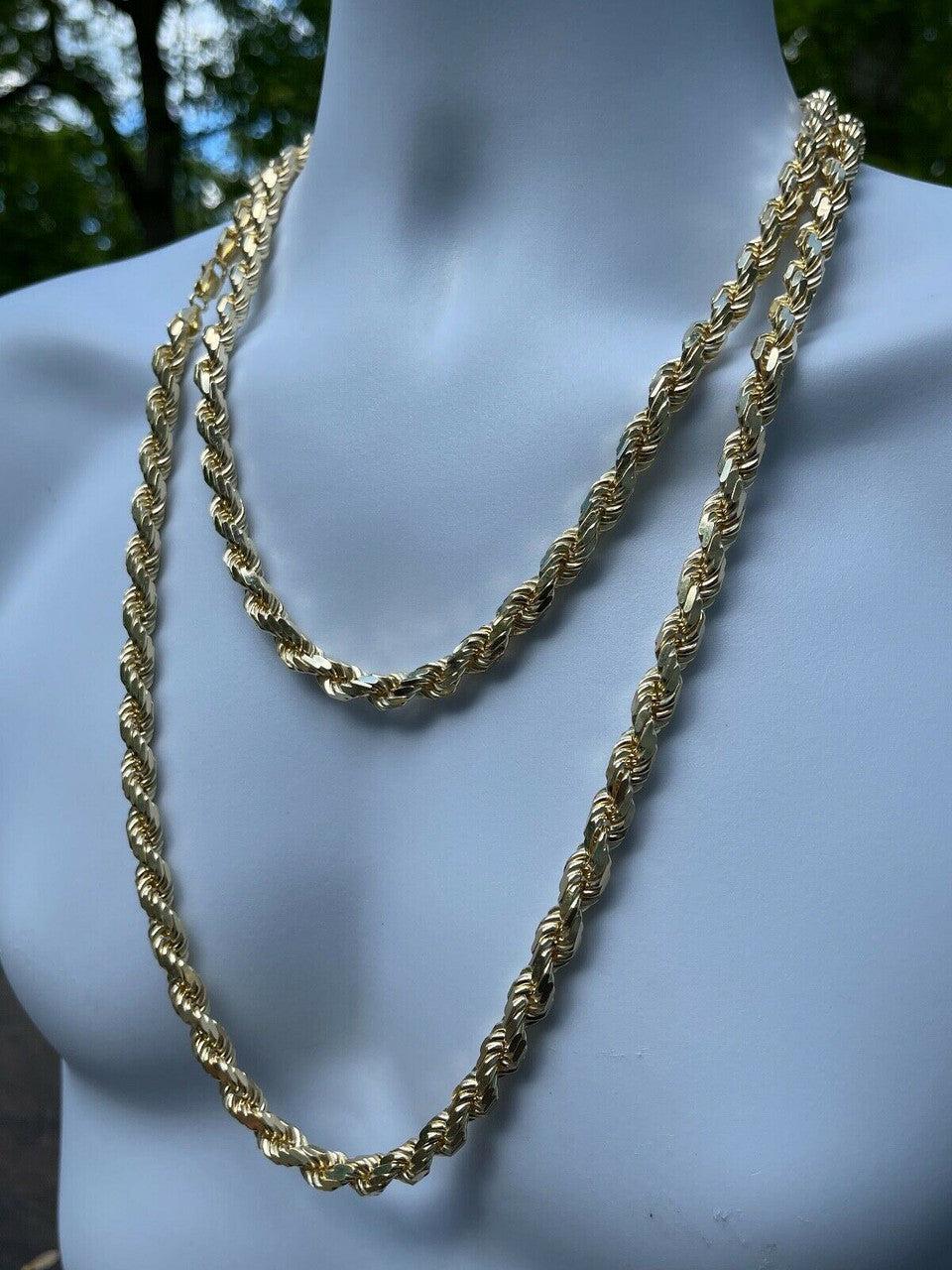 8mm Thick Men's Rope Chain 14k Gold Over Real Solid 925 Sterling Silver ...