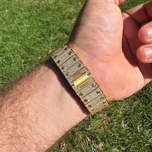 Real Mens MOISSANITE 14k Gold Watch Iced Automatic Movement Skeleton immagine 6
