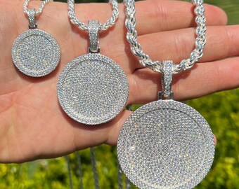 Real 925 Sterling Silver Iced Dog Tag Pendant - Hip Hop CZ Bling Necklace
