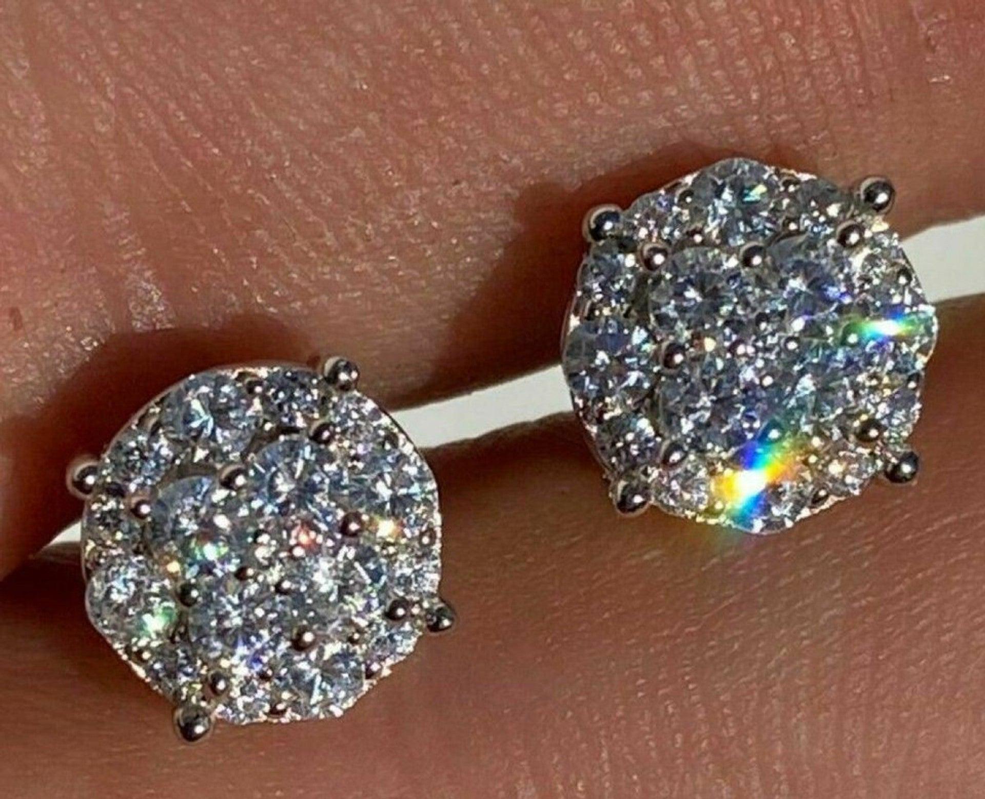 Harlembling Real Gold Plated Moissanite Iced Hip Hop Earrings – 8mm Cluster Studs For Men, Passes Tester