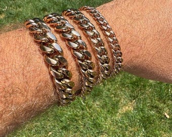 thumbnail image 2 of Harlembling Mens Miami Cuban Link Bracelet & Chain Set - 14k Gold Plated, 8mm, CZ Clasp 2 of 6