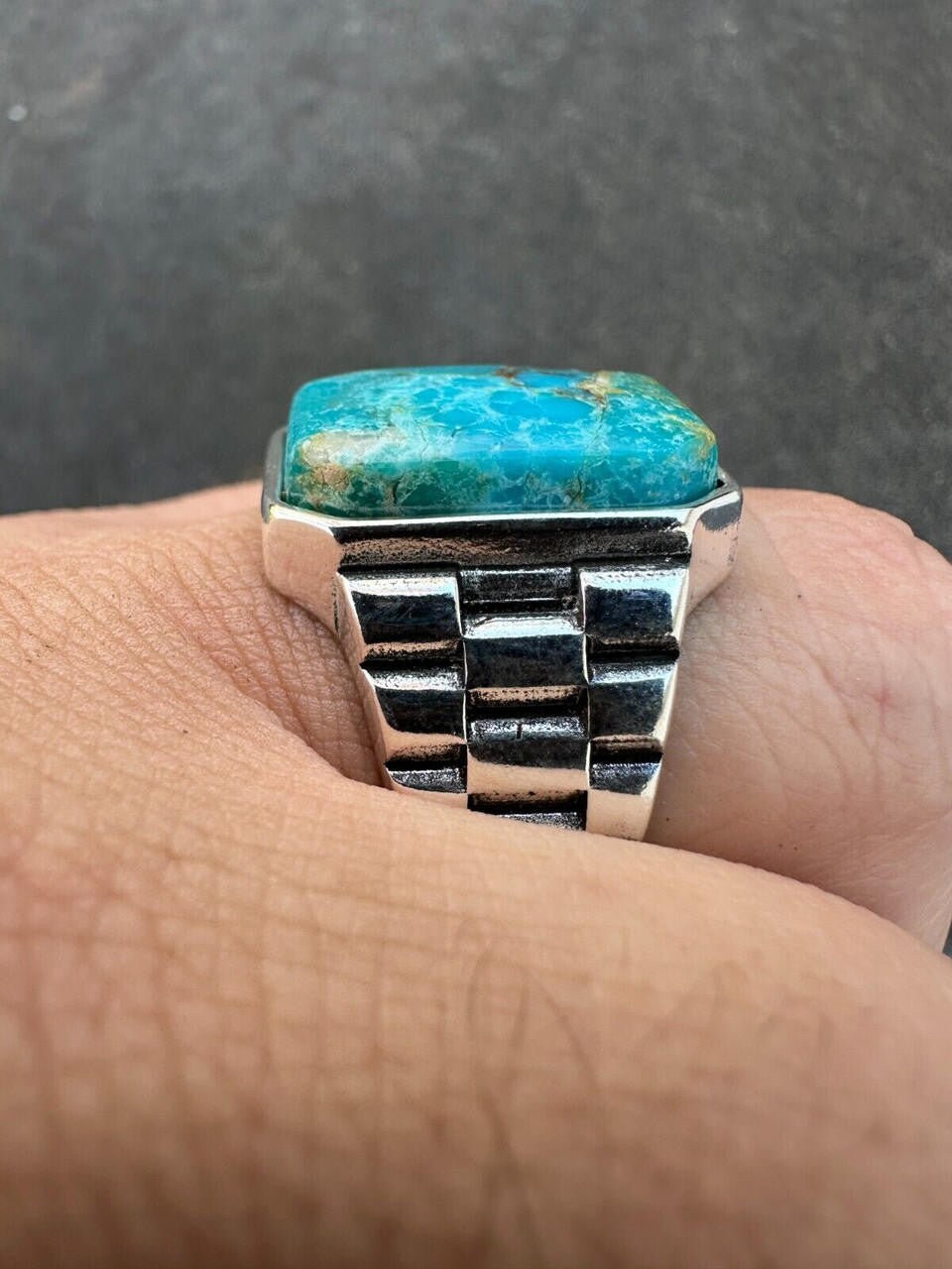 Mens Real Solid 925 Silver Blue Turquoise Natural Native American ...