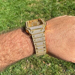 Real Mens MOISSANITE 14k Gold Watch Iced Automatic Movement Skeleton immagine 5