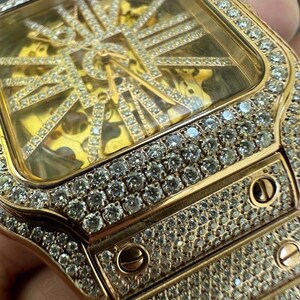 Real Mens MOISSANITE 14k Gold Watch Iced Automatic Movement Skeleton immagine 9