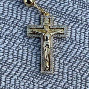 Men's Rosary Beads Necklace 14k Gold Over Real 925 Sterling Silver ...