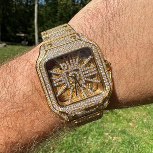 Real Mens MOISSANITE 14k Gold Watch Iced Automatic Movement Skeleton immagine 2