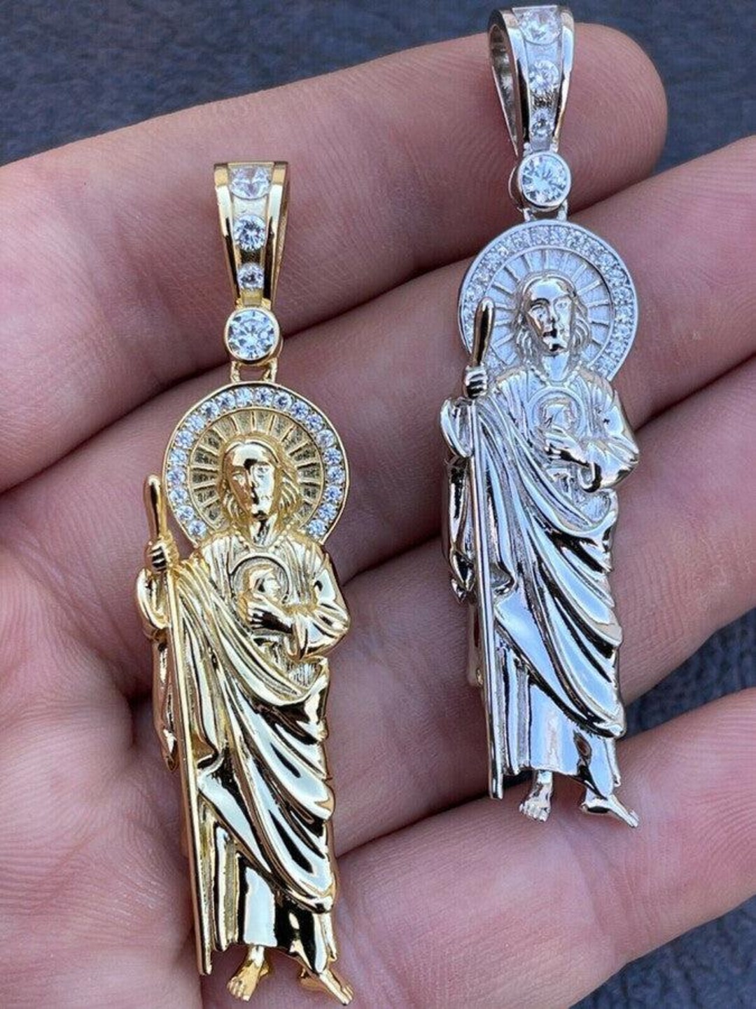 Men's Real Solid 925 Sterling Silver / Gold St Jude San Judas Tadeo ...