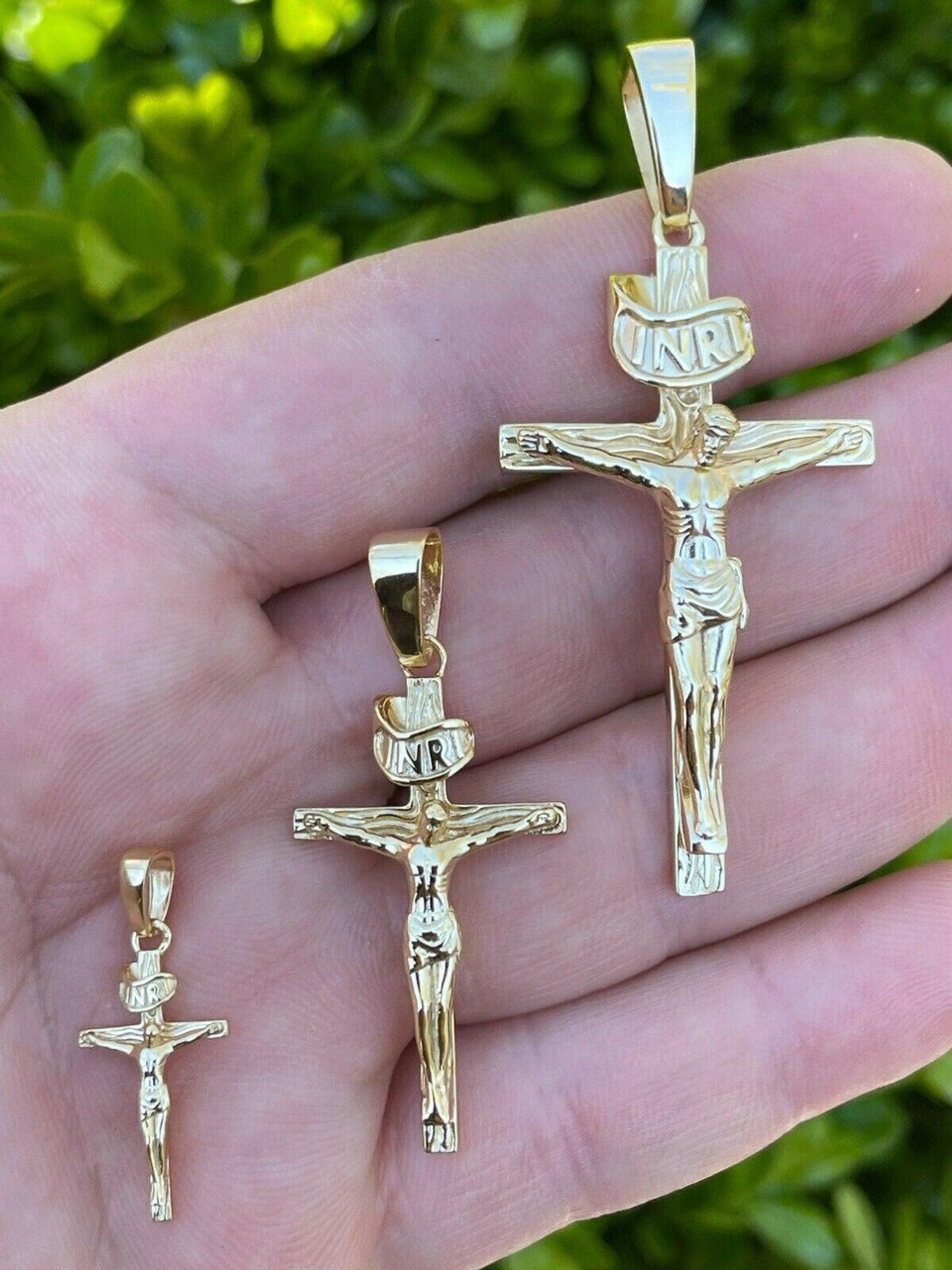 14k Gold Over Real Solid 925 Silver Cross Jesus Piece Crucifix