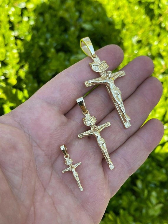 14k Gold Over Real Solid 925 Silver Cross Jesus Piece Crucifix