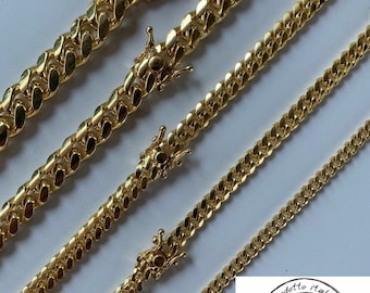 Miami Cuban Link Chain With Box Lock 14k Gold Over Solid 925 Silver ITALY