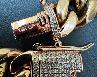 PY Bling Miami Cuban Link Bracelet & Chain Set – Gold Plated Stainless Steel W/ CZ Clasp