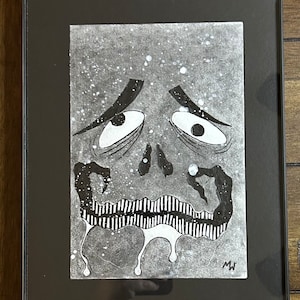 Original Charcoal and Ink Face Drawing