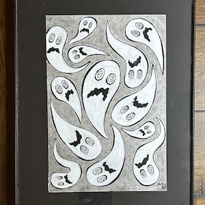 Original Charcoal and Ink Drawing of Ghosts