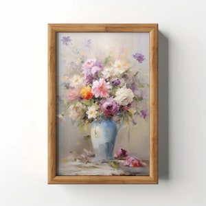 Vintage Flower Vase Oil Painting, Printable Wall Art, Gallery Wall Decor, Digital Download