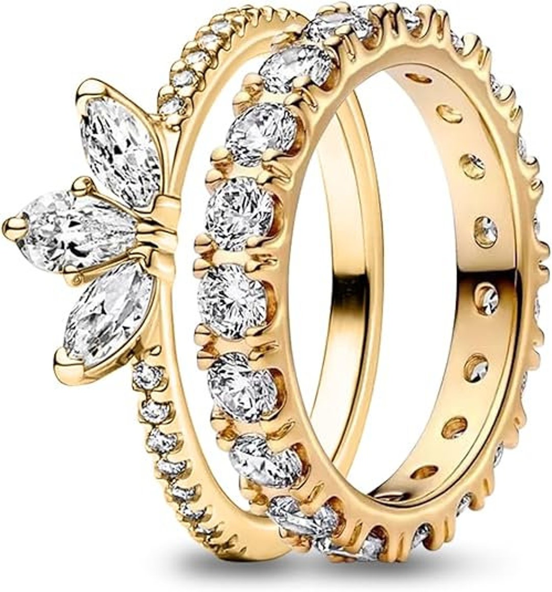 Sparkling Rapunzel Rings Set, Slivegold/rose Gold Plated Promise
