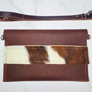 Hair-On Hide Brown Leather Crossbody Bag – Western Style Bag with Adjustable Strap