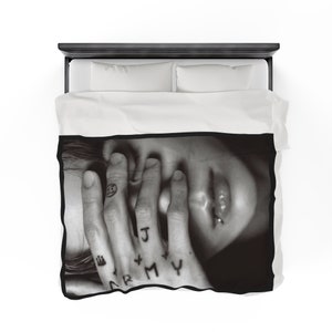 Jungkook JK Tattoo Hand on Face Image Velveteen Plush Blanket Throw for BTS Bangtan Room JK Fan Collection