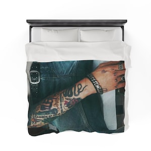 Jungkook JK Tattoo Sleeve Image Velveteen Plush Blanket Throw for BTS Bangtan Room JK Fan Collection