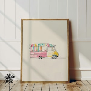 Surf Food Truck Print | Coastal Colorful Art | Simple Beach Sketch | Inspired Oceanside Print | Saltwater Life Decor | Printable & Download