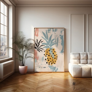 Piña - Piña abstracta retro pastel - Arte playero rústico simple - Decoración de pared para el hogar costero - Impresión de frutas inspirada - Dormitorio moderno y divertido