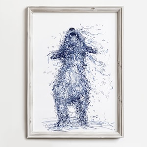 Whimsical Wet Dog | Funny Lake Dog Shakes | Cottage House Wall Decor | Summer Lake Dogs Artwork | Animal Sketch Printable | Digital Download