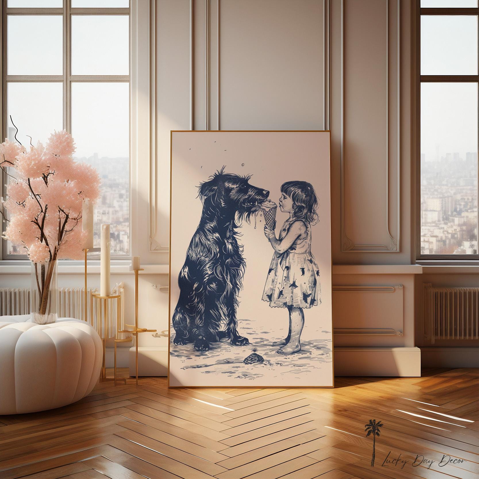 Vintage Little Girl and Dog Print - Etsy