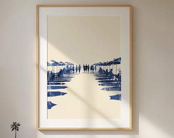 Beach Day Blissful Beach Art | Resort Illustration | Minimalist Beach Decor | Rustic Blue Coastal Sketch | Ocean Cottage Printable Download