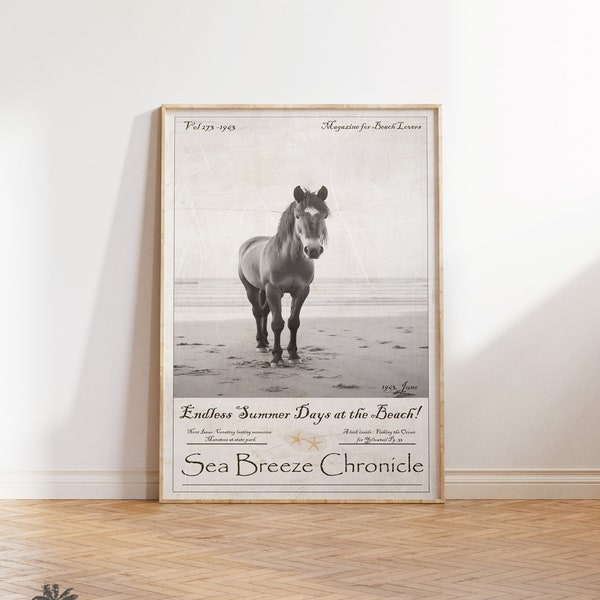 Vintage Seabreeze Magazine Cover - Horse On Florida Beach 1960's - Retro Coastal Cowgirl - Equestrian Beach Art- Dorm Wall Decor - Download