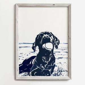 Labrador mit Tennisball legt | Niedliche Küstenhunde | Summer Home Wandkunst | See Skizze Kunst | Strand Cottage Dekor | Hund Druckbare &Herunterladen