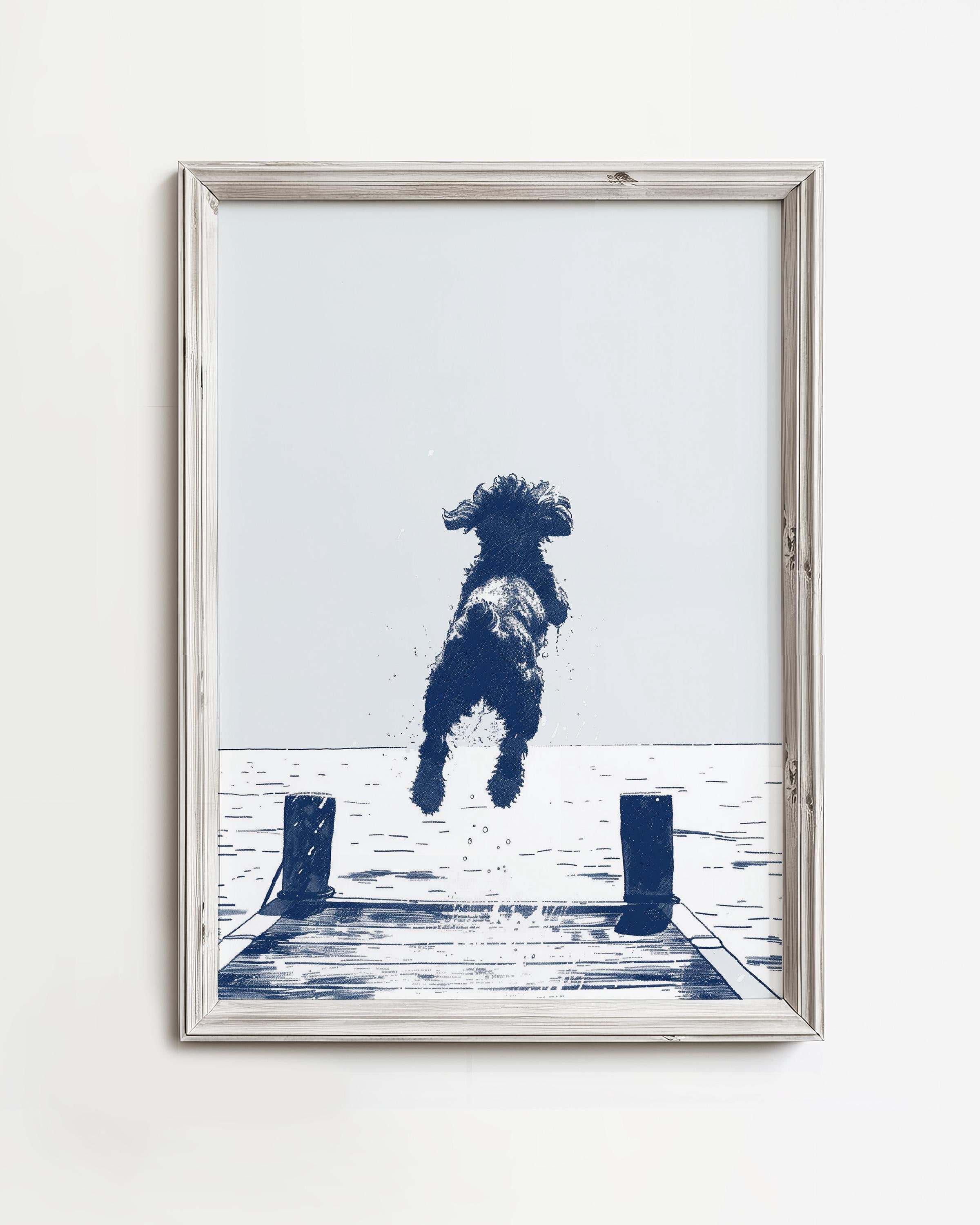 Cockapoo Jumps in | Cute Coastal Dogs | Summer Home Wall Art | Lake Dog ...