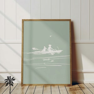 Kayaking on Sea Coastal Home Art - Simplistic Beach Life - Nursery Children&#39;s Room - Abstract Beach - Kid Room Wall Decor - Cottage Wall Art