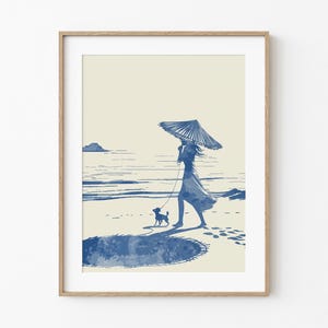Coastal Dreams Day | Dog Mom Beach Walk | Classy Chic Summertime Print | Beach Cottage Decor | Blue Sketch | Printable Digital Download