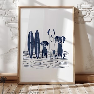Cute Coastal Surfing Pups Wall Art - Dog Days at the Beach - Whimsical Pose and Fun Swimming Dogs for Beach-Loving Home Decor