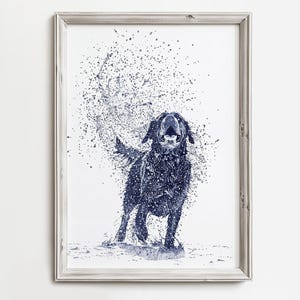 Mutt Wet Dog Shake - Happy Lake Dog Sketch - Blue & White Wall Decor Dog Lover Cottage - Summer Lake Art - Dog Printable - Digital Download