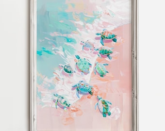 Meeresschildkröten am Rande des Gewässers - Pastell Schildkröten Gemälde - Bunte impressionistische abstrakte Kunst - Strand Haus Sea Life druckbare - digitaler Download