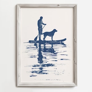 Paddleboard Kreuzfahrt mit Labrador | Hund Skizze Kunst | Cottage Wanddekoration | Sommer See Kunst | Hund druckbare & digitaler Download