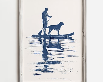 Labrador Paddleboard Cruise | Dog Sketch Art | Cottage Wall Decor | Summer Lake Art | Dog Printable & Digital Download