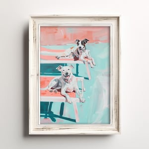 Terriers Resting Poolside | Summer Pool Dog Art | Pink & Blue Pastel Painting | Wall Decor For Terrier Moms | Printable | Digital Download