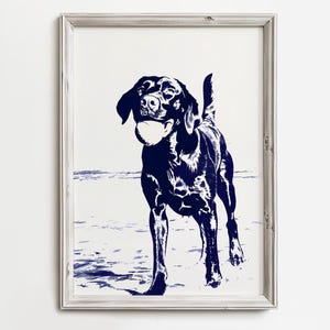 Labrador holt Tennisball | Niedliche Küstenhunde | Sommer Haus Wand Kunst | See Hund Skizze Kunst | Strand Cottage Dekor | Hund druckbare Download
