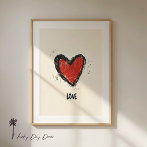 Red & Black Heart Print | Heart Love Simple Art | Minimalist Sketch Wall Art | Valentines Decor | Home Apartment Dorm | Printable Download