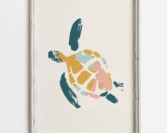 Schildkröten Gemälde | Einfache abstrakte Kunst im Meer Tropische Wanddekoration für Schildkrötenliebhaber | Ocean-Wand-Dekor druckbare | Herunterladen