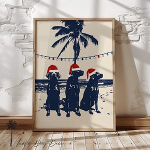 Christmas Dogs Mastiffs In Santa Hats - Holiday Dog Sketch Art Animal Lovers Print - Xmas Cute Puppy Coastal - Dog Mom Dad Mutts Sandy Paws